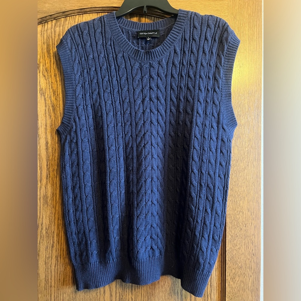 Cotton Candy LA Navy Cable Knit Crew Neck Sleeveless Sweater
